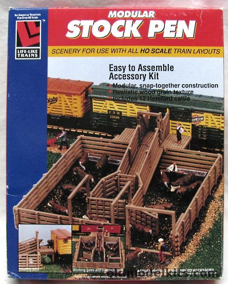 Life-Like HO Stock Pen / Stock Yard - With Twelve Hereford Cattle - HO Scale Model Kit, 1378 plastic model kit